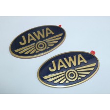 STICKERS 3D - JAWA - PAIR - BLUE BACKGROUND, GOLD LETTERS (INDIA MADE, UNI PART)